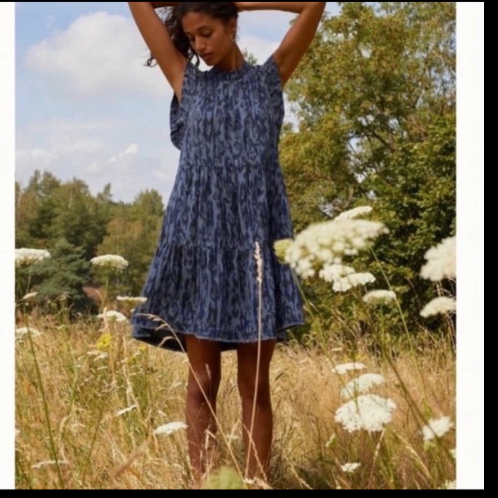 Anthropologie Blue Patterned Mini Dress leopard small